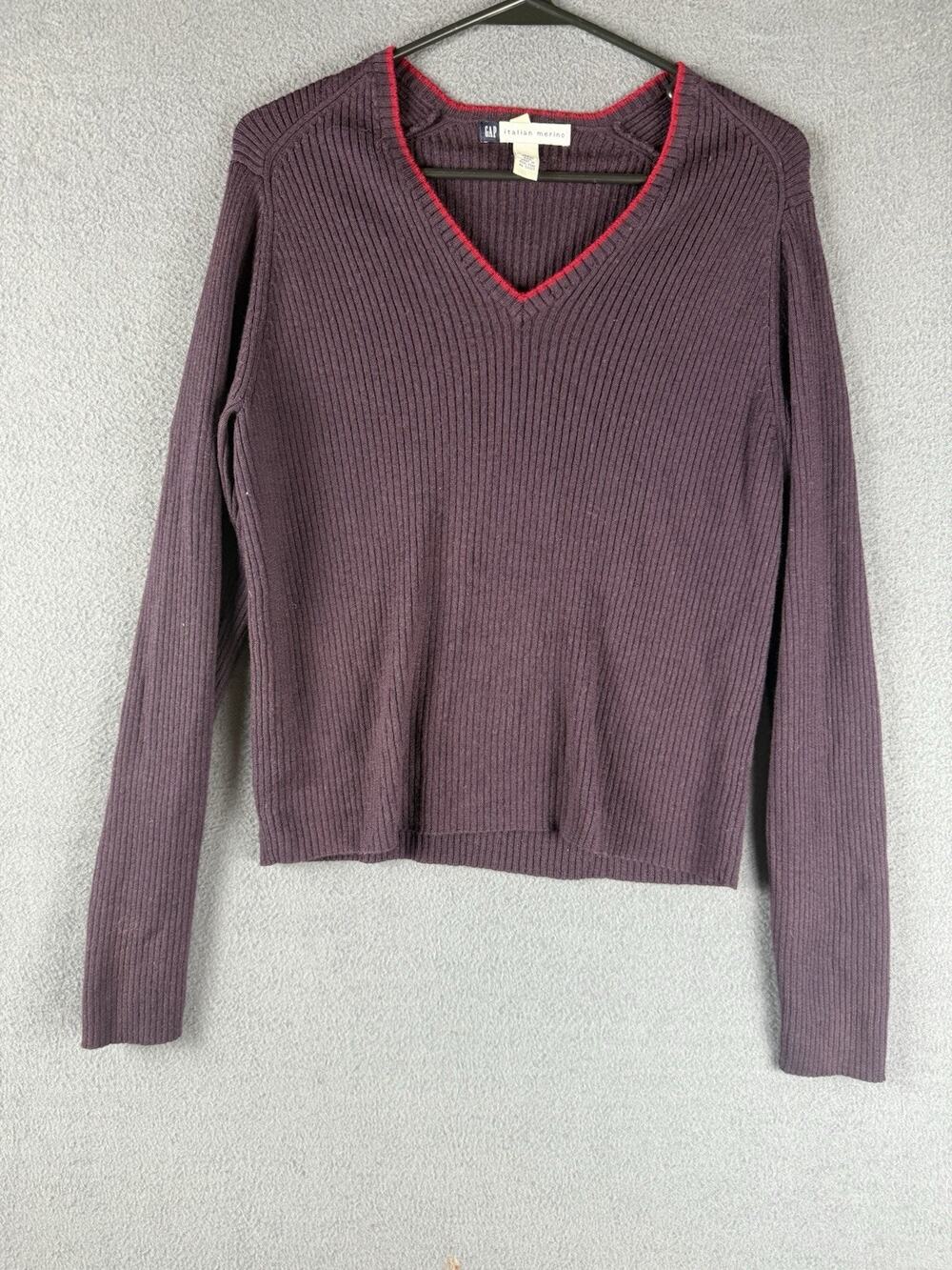 Gap Women's XL Italian Merino Wool Sweater Purple V-Neck Long Sleeve